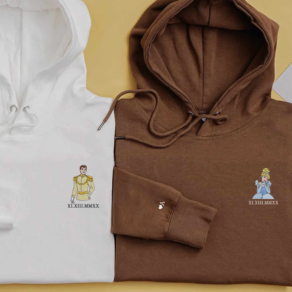 Custom Embroidered Roman Numeral Hoodies For Couples, Roman Numeral Date Hoodie, Cute Prince Princess Couples Embroidered Hoodie