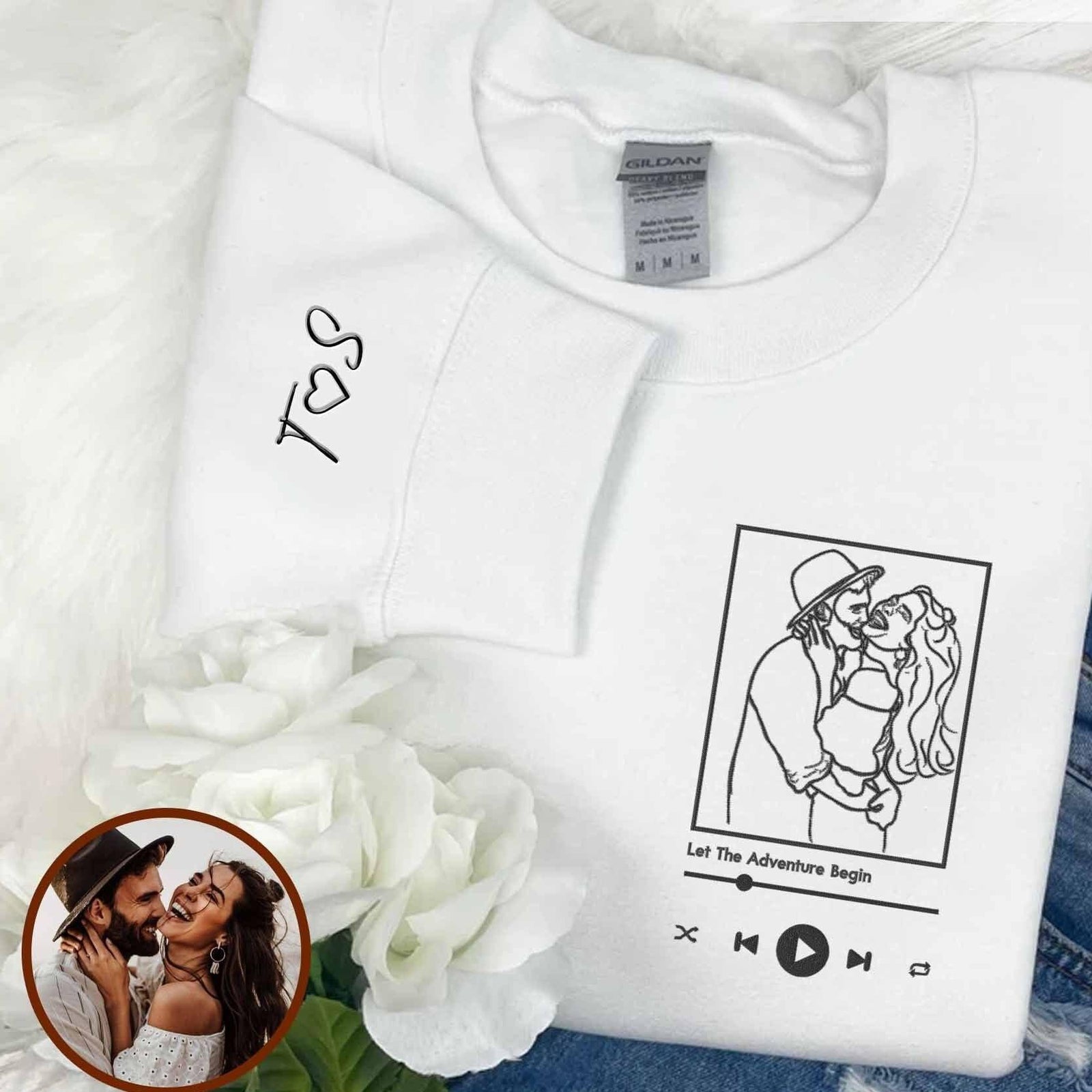 Custom Embroidered Portrait Line Drawing Couple Matching Sweatshirt Hoodies