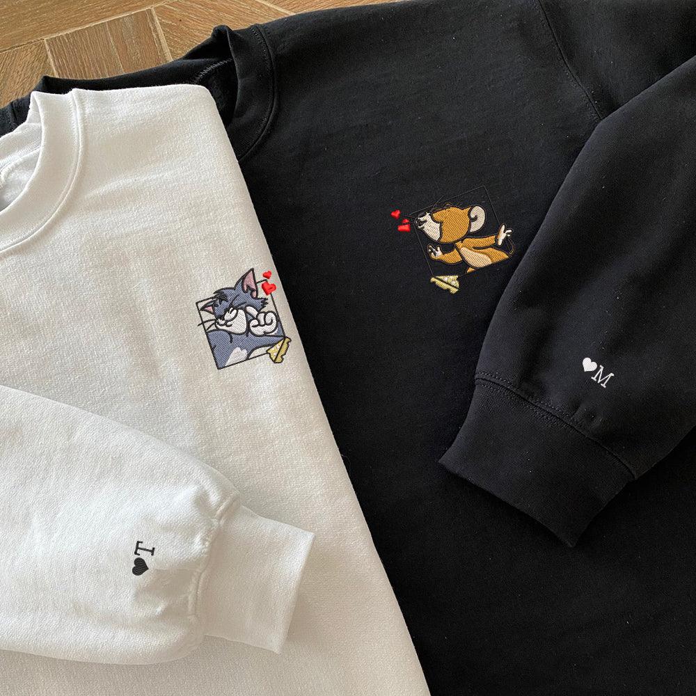 Custom Embroidered Sweatshirts For Couples, Custom Matching Couple Sweatshirt, Cute Mouses Couples Embroidered Crewneck Sweater V1