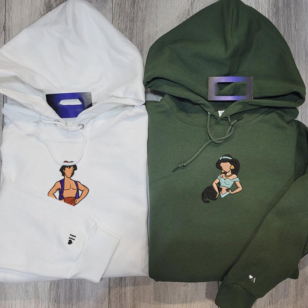 Custom Embroidered Hoodies For Couples, Custom Matching Couple Hoodie, Cute Princess Couples Embroidered Hoodie V1