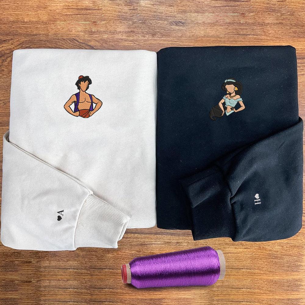 Custom Embroidered Sweatshirts For Couples, Custom Matching Couple Sweatshirt, Cute Princess Couples Embroidered Crewneck Sweater V1