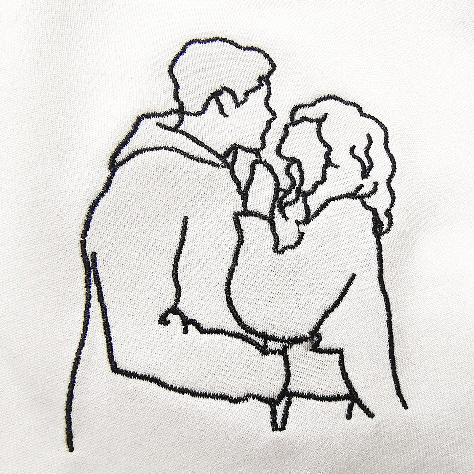 Custom Embroidered Portrait Outline Photo Matching Couples Sweatshirt