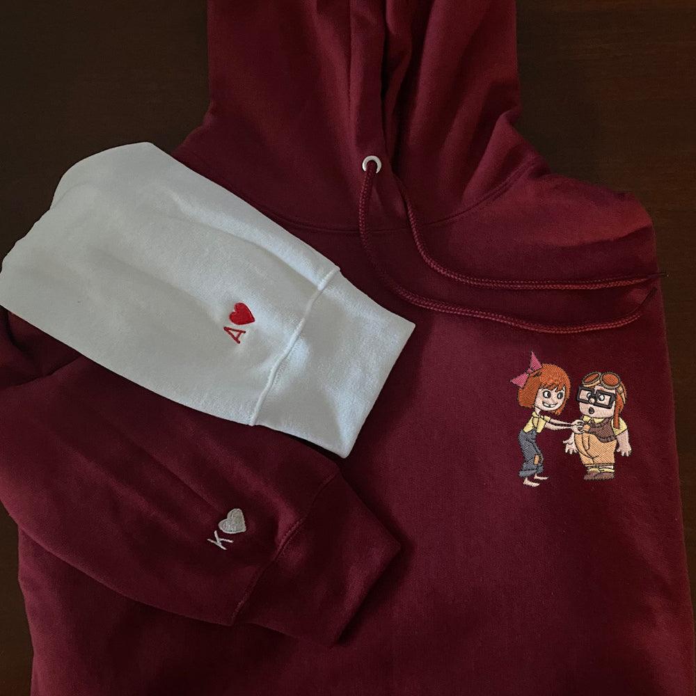 Custom Couple Embroidered Hoodie, Cute Cartoon Lovers in Love Hoodie, Unique Matching Outfit