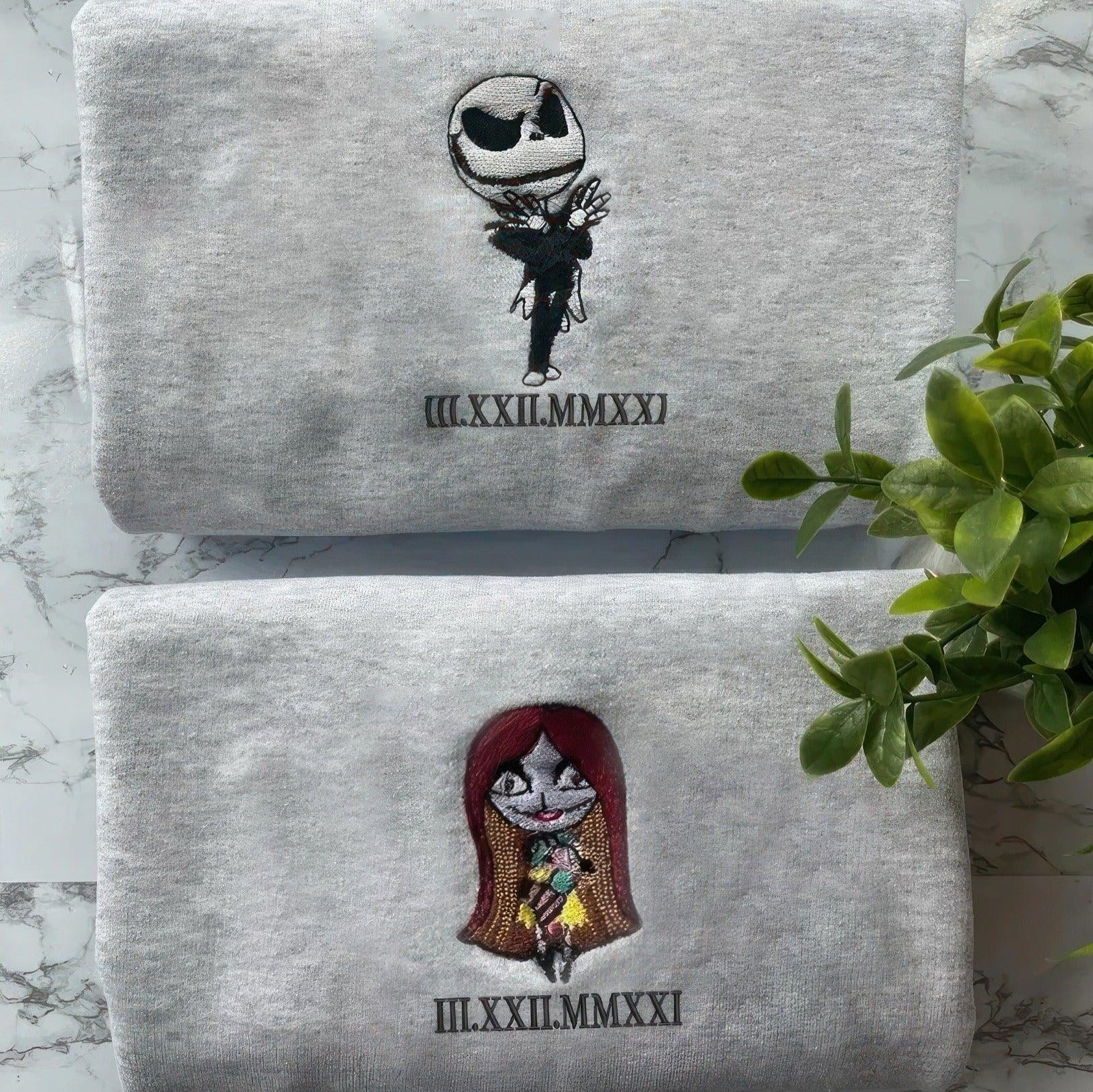 Custom Embroidered Couple Sweatshirts, Gothic Cartoon Style Matching Anniversary Sweatshirt