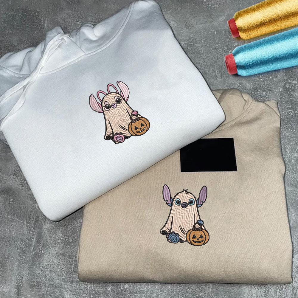 Custom Embroidered Halloween Hoodies For Couples, Trick or Treat Ghost Couples Embroidered Matching Hoodie