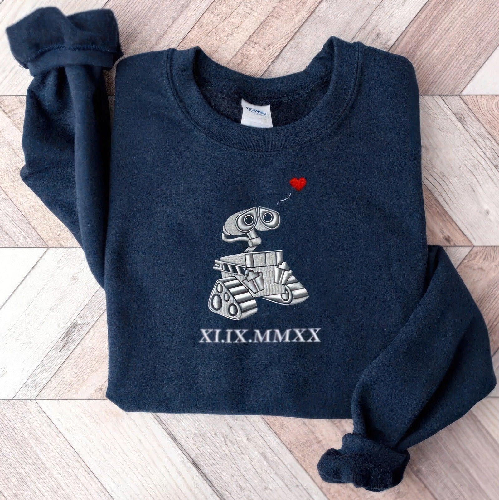 Custom Embroidered Sweatshirts, Matching Cartoon Robot Inspired Couple Sweatshirts with Roman Numeral Date