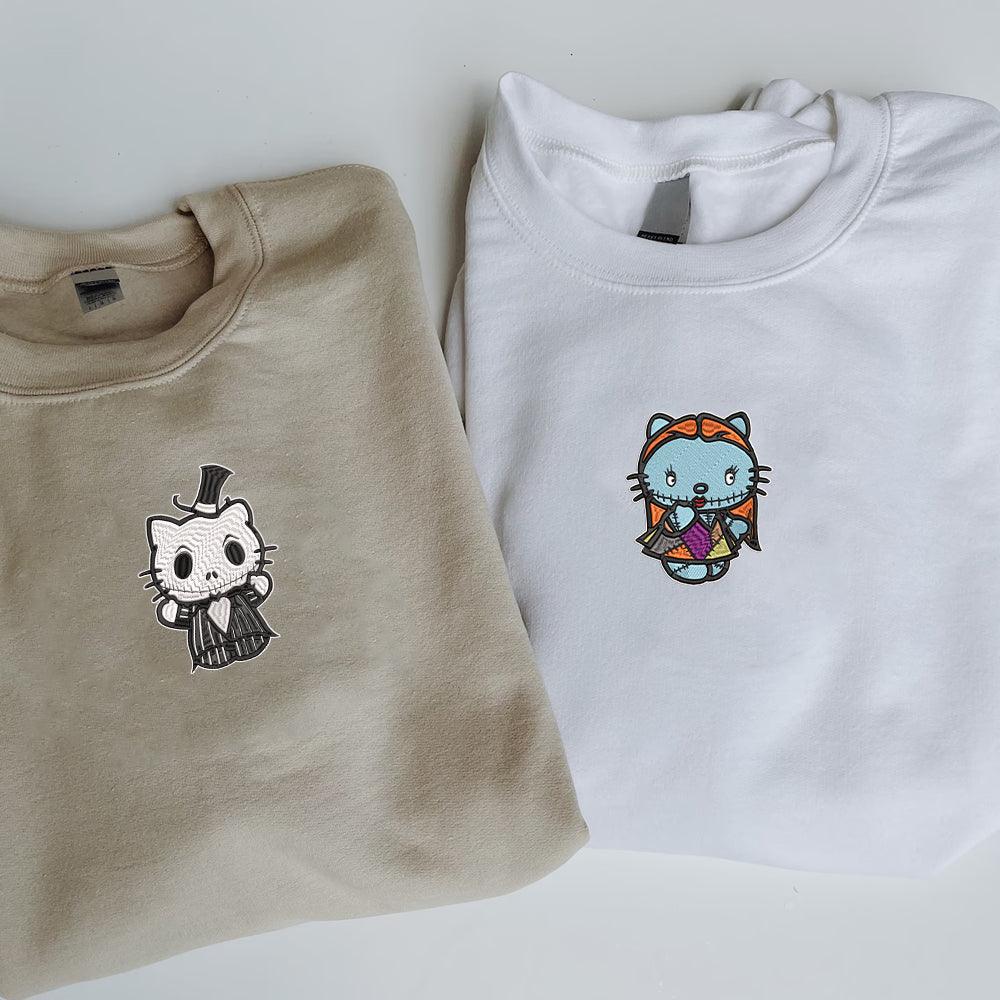 Custom Embroidered Sweatshirts for Couples, Cute Cartoon Inspired Matching Couple Sweater, Romantic Anniversary Outfit