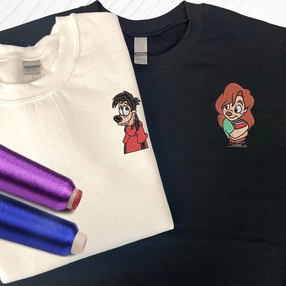 Custom Embroidered Sweatshirts for Couples, Matching Cartoon Inspired Couple Crewneck, Cute Anniversary Gift