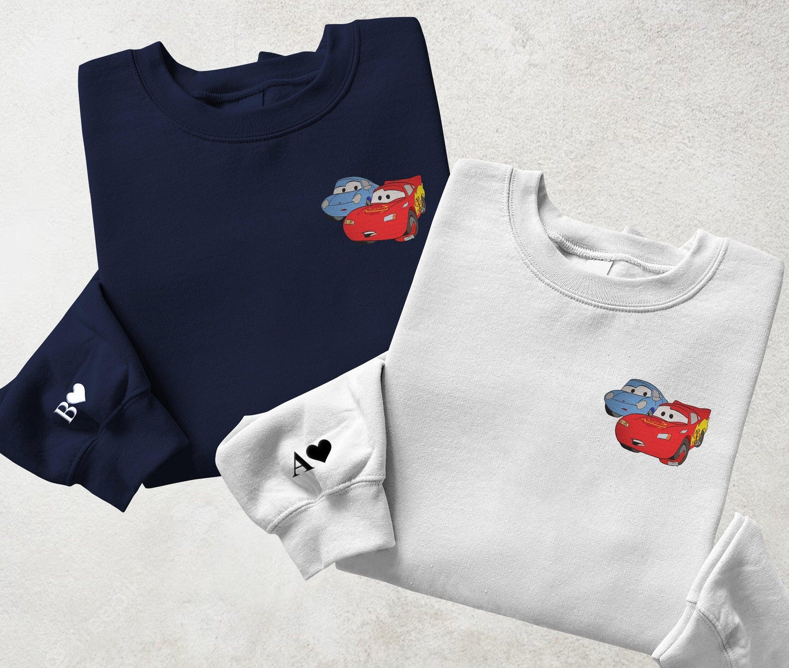 Custom Embroidered Sweatshirts For Couples, Custom Matching Couple Hoodies, Cartoon Car Couples Embroidered Matching Couples Sweatshirt