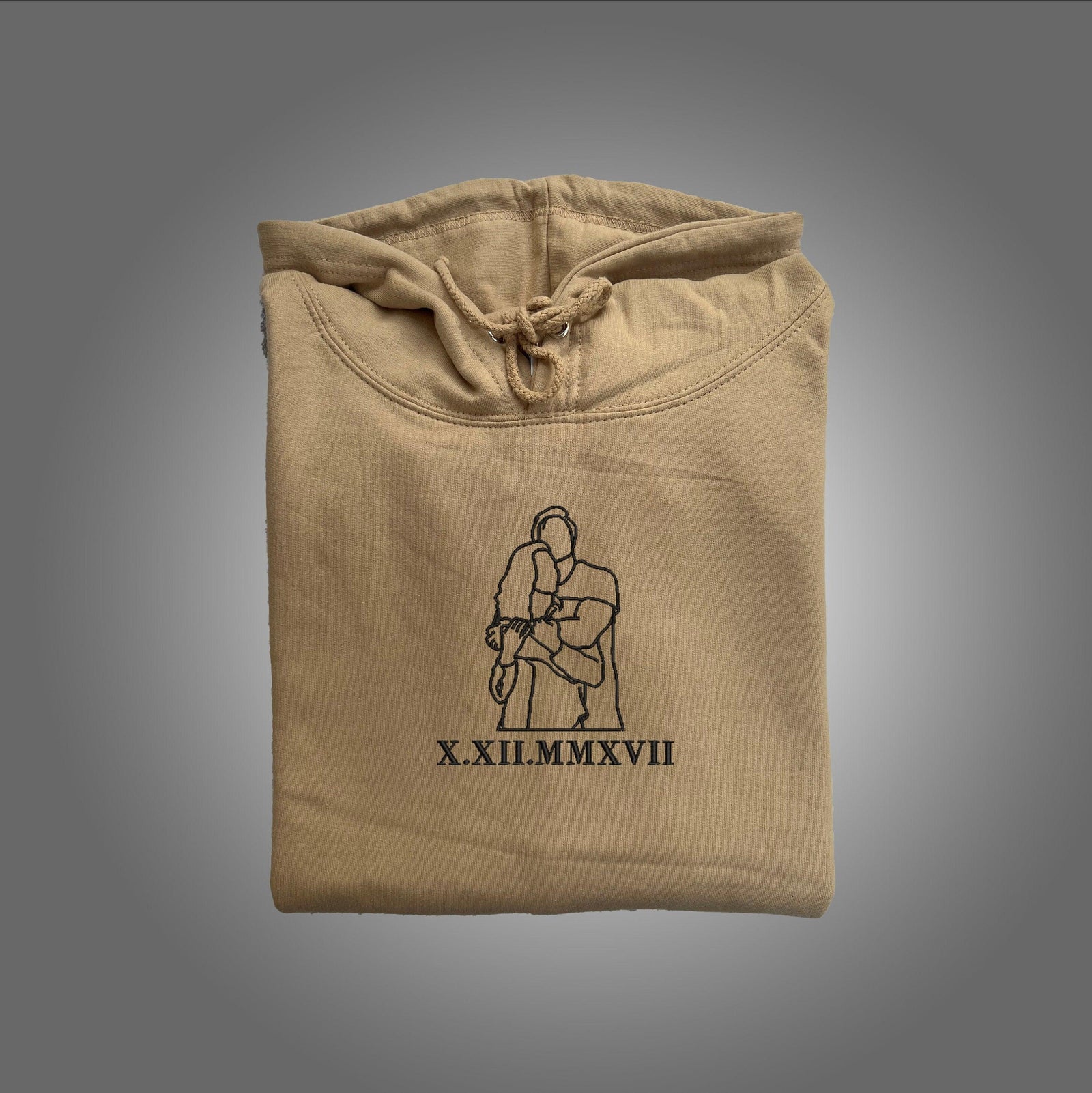 Personalized Embroidered Portrait Outline Photo Roman Numeral Couples Matching Embroidered Sweatshirt