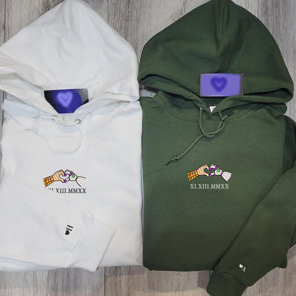 Custom Embroidered Roman Numeral Hoodies For Couples, Roman Numeral Date Hoodie, Cute Cartoon Toys Couples Embroidered Hoodie