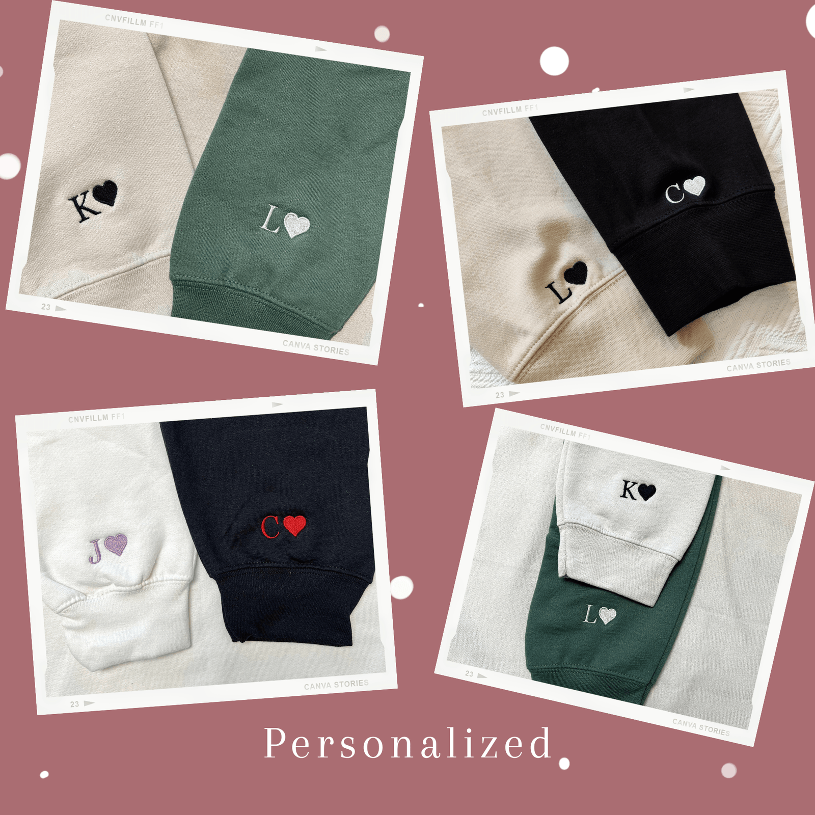 Custom Couple Sweatshirts with Embroidery, Romantic Cartoon Style Matching Sweaters