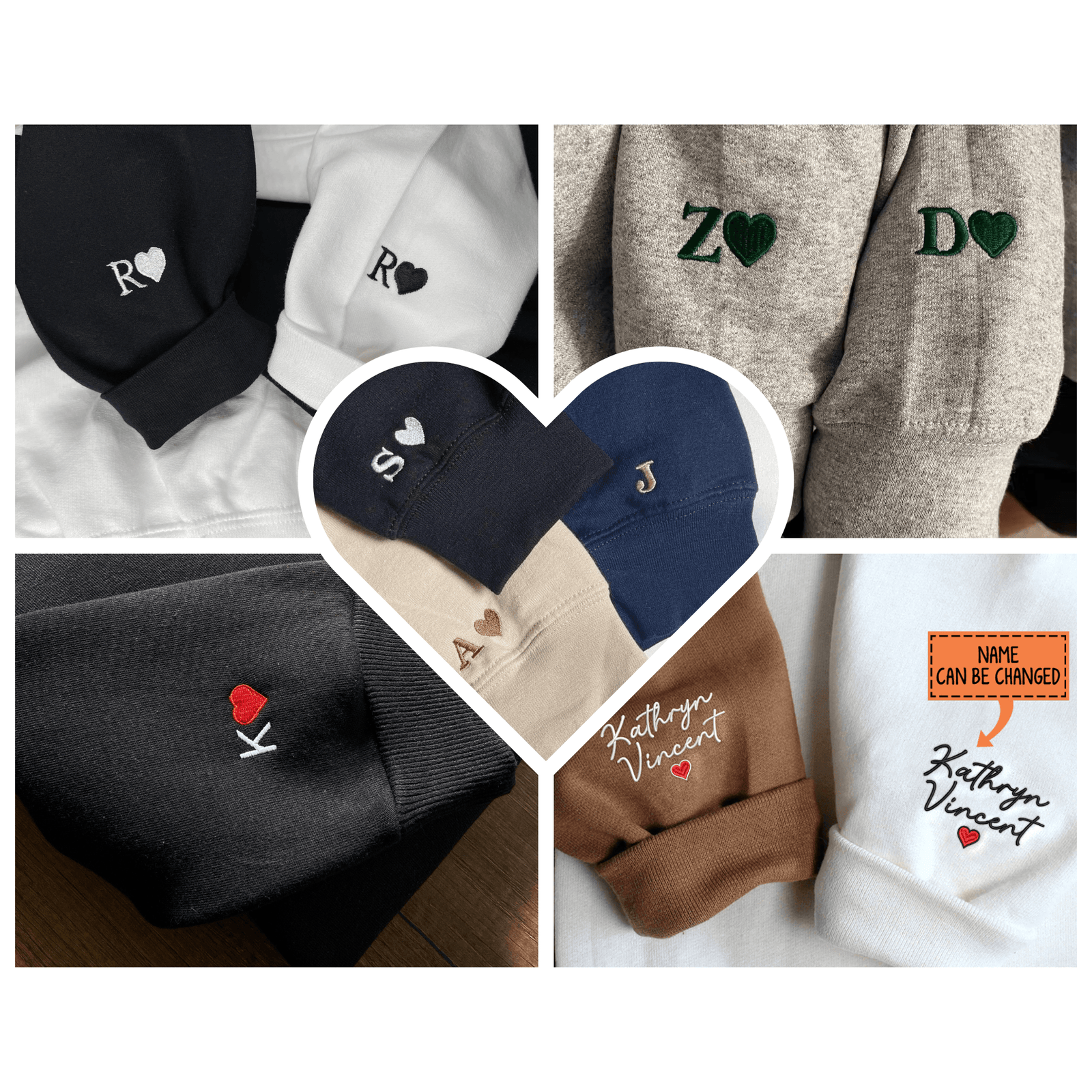 Custom Couple Sweatshirts with Embroidery, Romantic Cartoon Style Matching Sweaters