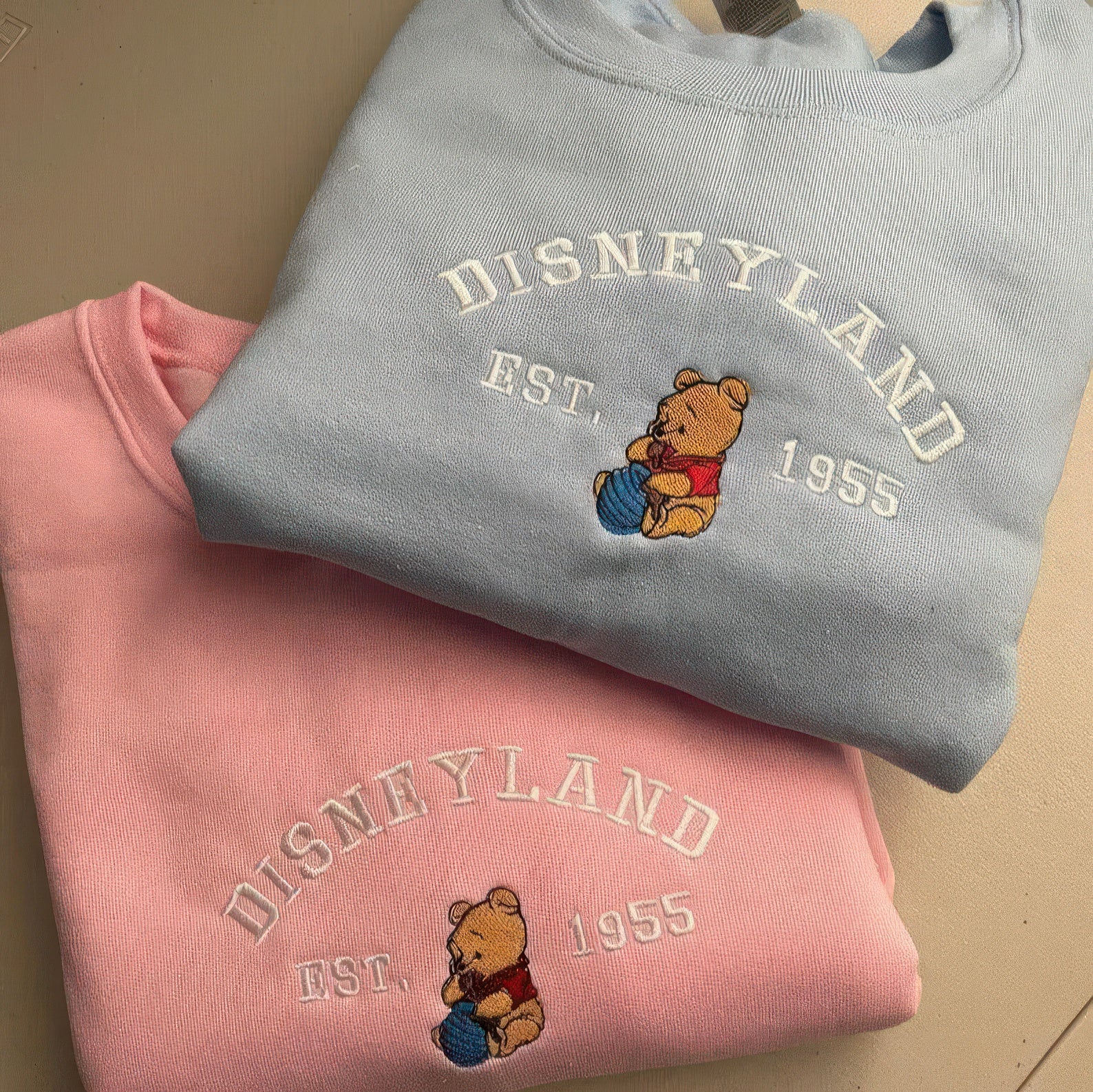 Custom Embroidered Sweatshirts For Couples, Custom Matching Couple Hoodies, Cartoon Bear Inspired Couples Embroidered Matching Sweater