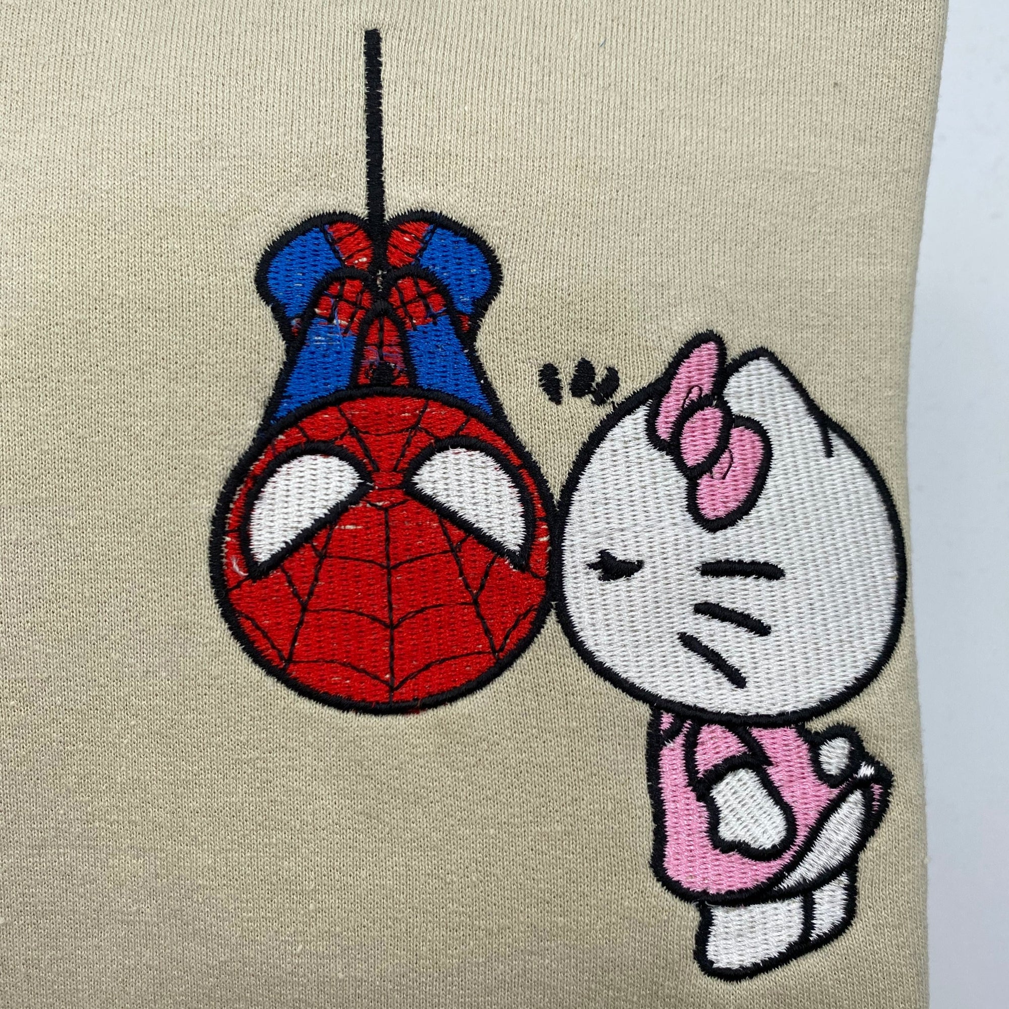 Custom Embroidered Hoodies For Couples, Custom Matching Couple Hoodies, Lovely Kitten Kiss Spider Chibi Embroidered Matching Couples Hoodie