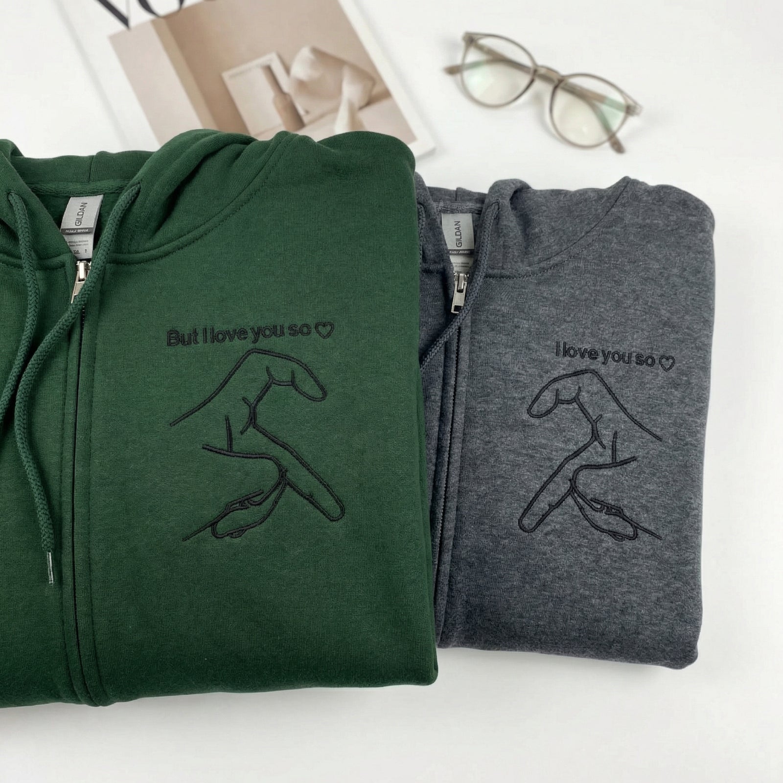 But I Love You So I Love You Couple Matching Embroidered Quarter Zip Sweatshirts & Full-Zip Hoodie