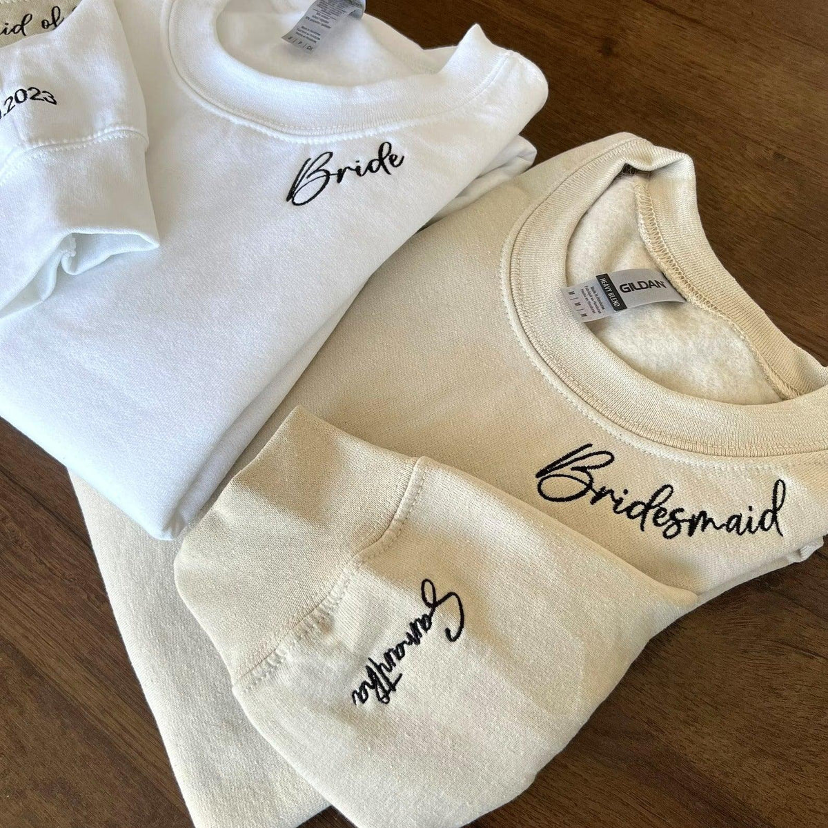 Custom Bridesmaid Bachelorette Date On Sleeve Embroidered Sweatshirt Hoodie - Custom Matching Couple