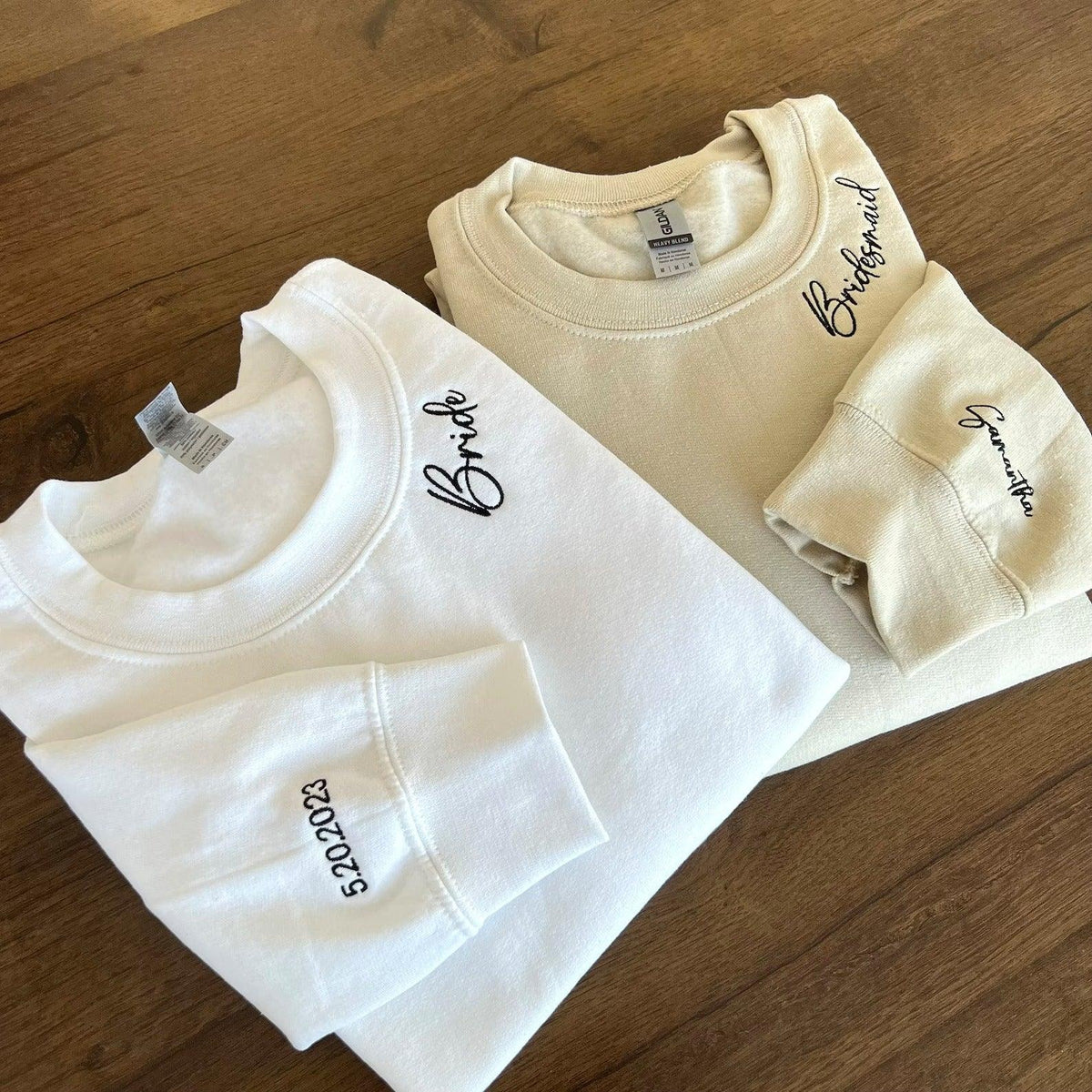 Custom Bridesmaid Bachelorette Date On Sleeve Embroidered Sweatshirt Hoodie - Custom Matching Couple