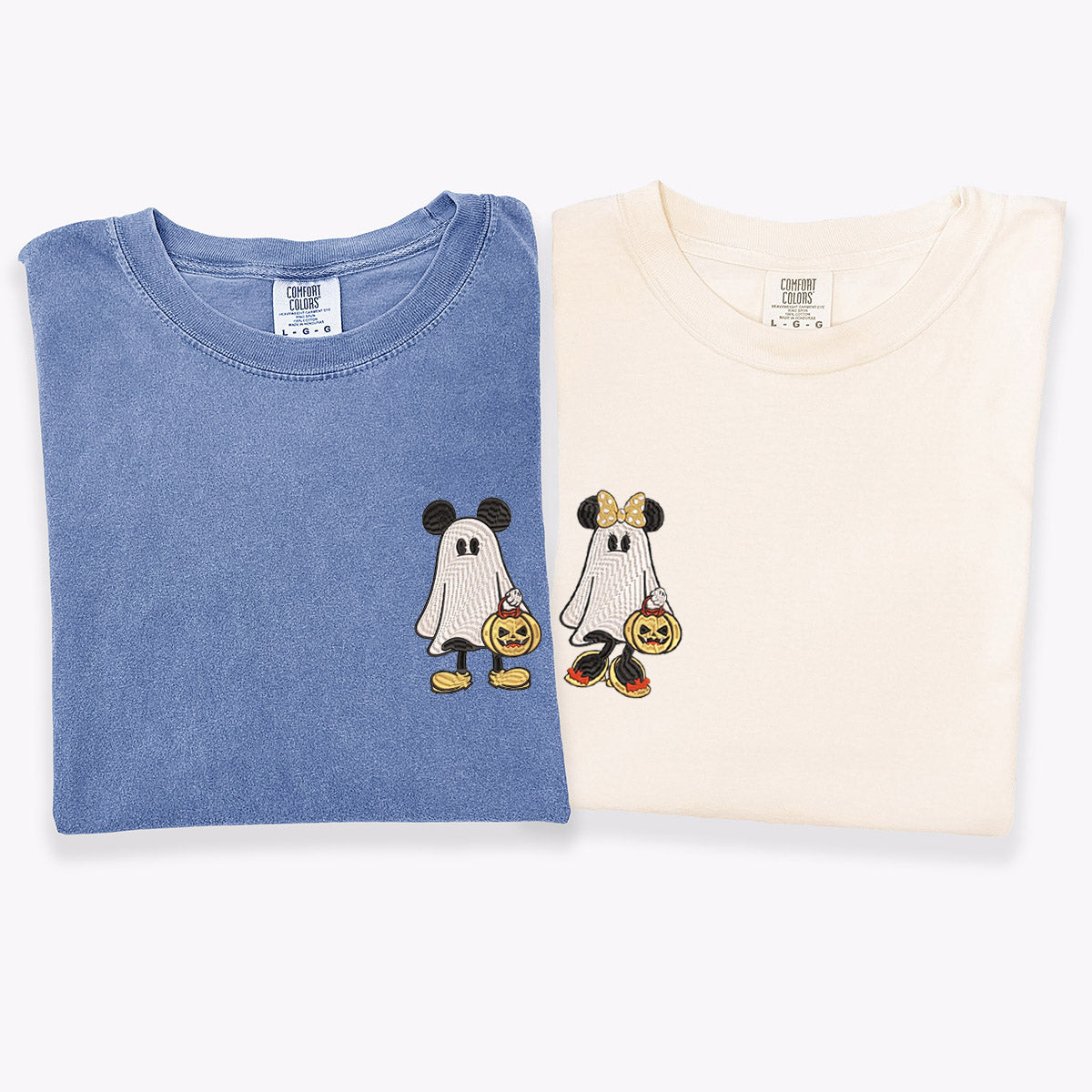 Custom Embroidered Cartoon Mouse Ghost V2 Matching T-shirts for Couples