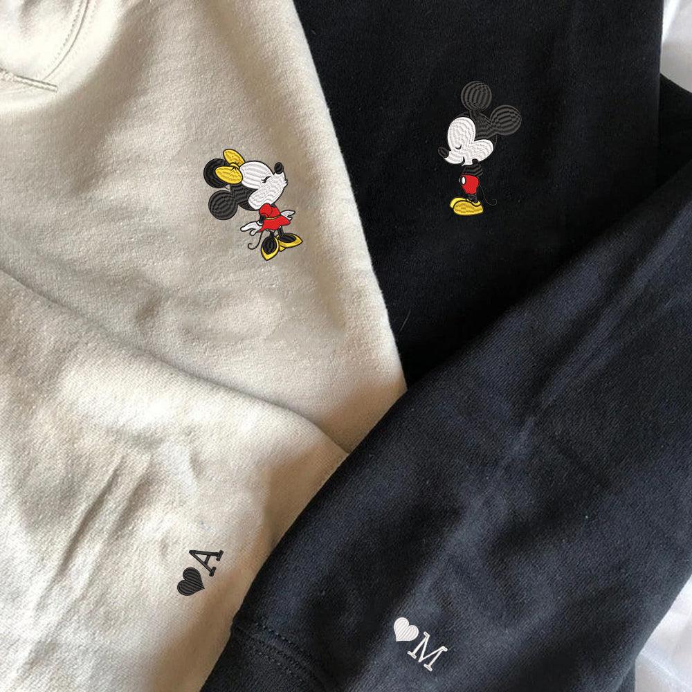 Custom Embroidered Hoodies For Couples, Custom Matching Couple Hoodie, Cartoon Mouses In Love Couples Embroidered Hoodie - Custom Matching Couple