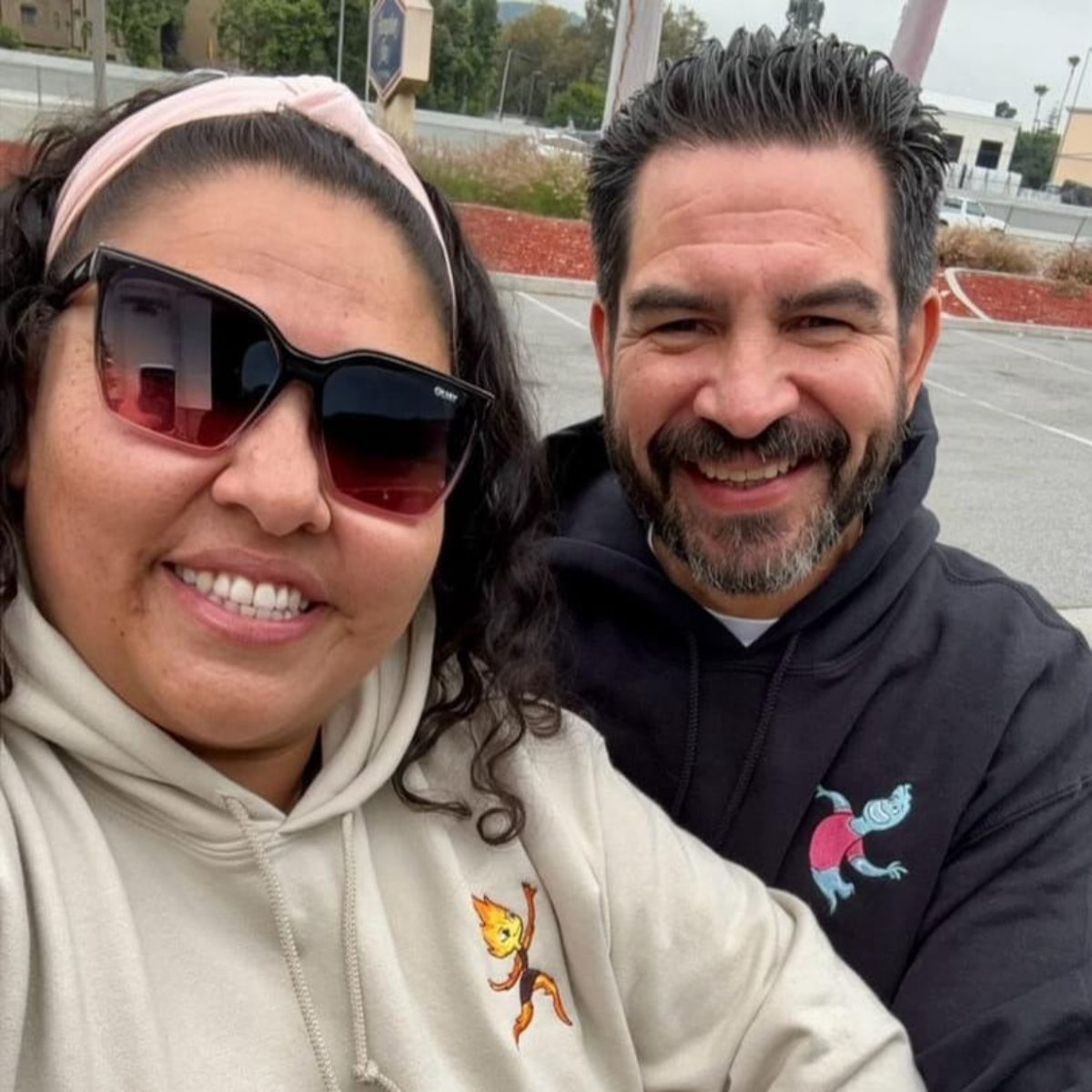 Couples Embroidered Hoodies, Cute Flame and Aqua Cartoon Matching Hoodie