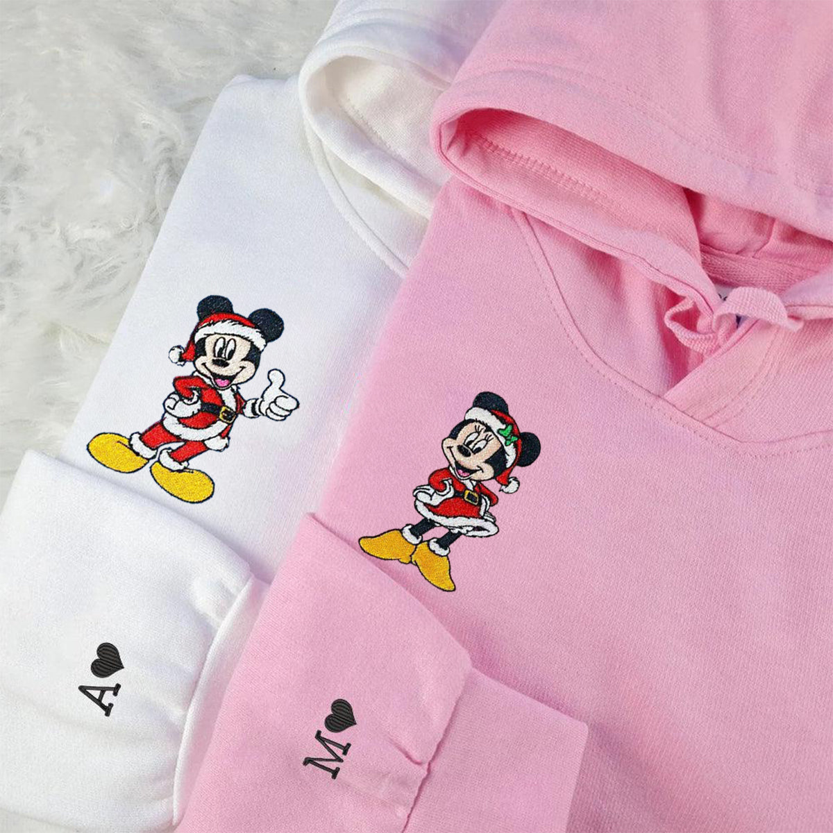 Custom Embroidered Hoodies For Couples, Cute Cartoon Mouse Christmas Couples Embroidered Hoodie