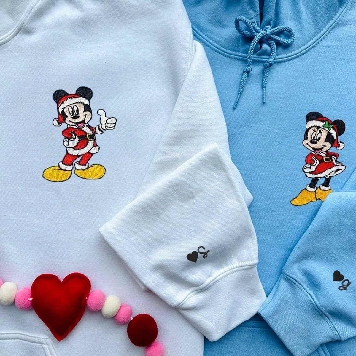 Custom Embroidered Hoodies For Couples, Cute Cartoon Mouse Christmas Couples Embroidered Hoodie