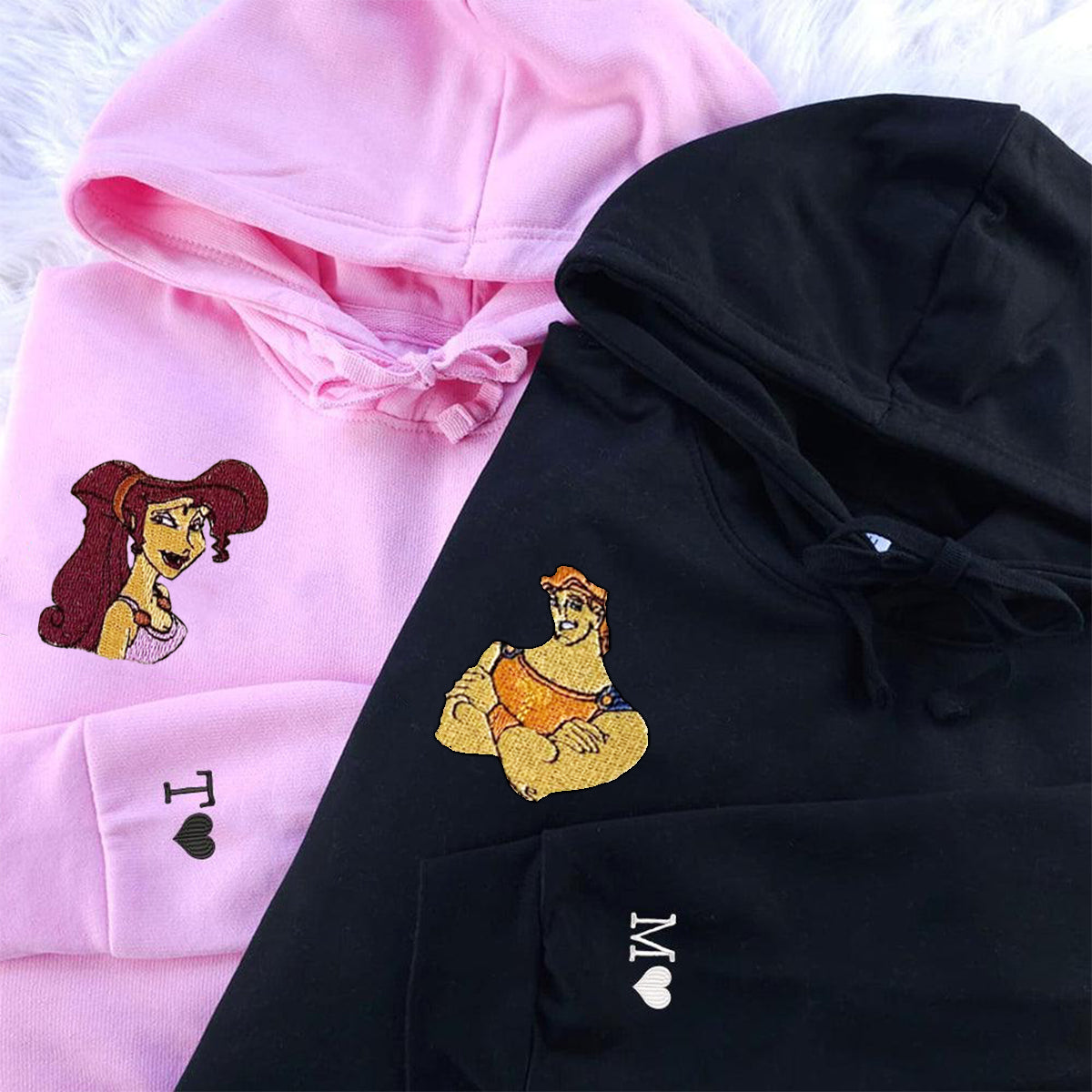 Custom Embroidered Hoodies For Couples, Cute Gods and Goddesses Couples Embroidered Hoodie