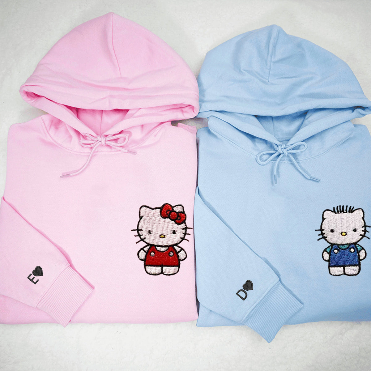 Custom Embroidered Hoodies For Couples, Cute Kitten Couples Embroidered Hoodie