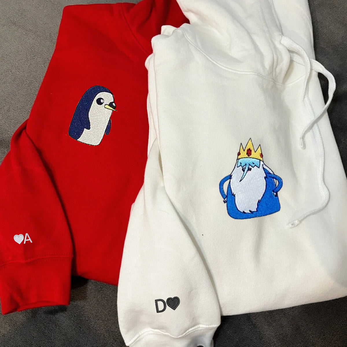 Custom Embroidered Hoodies For Couples, Cute Penguin Couples Embroidered Hoodie