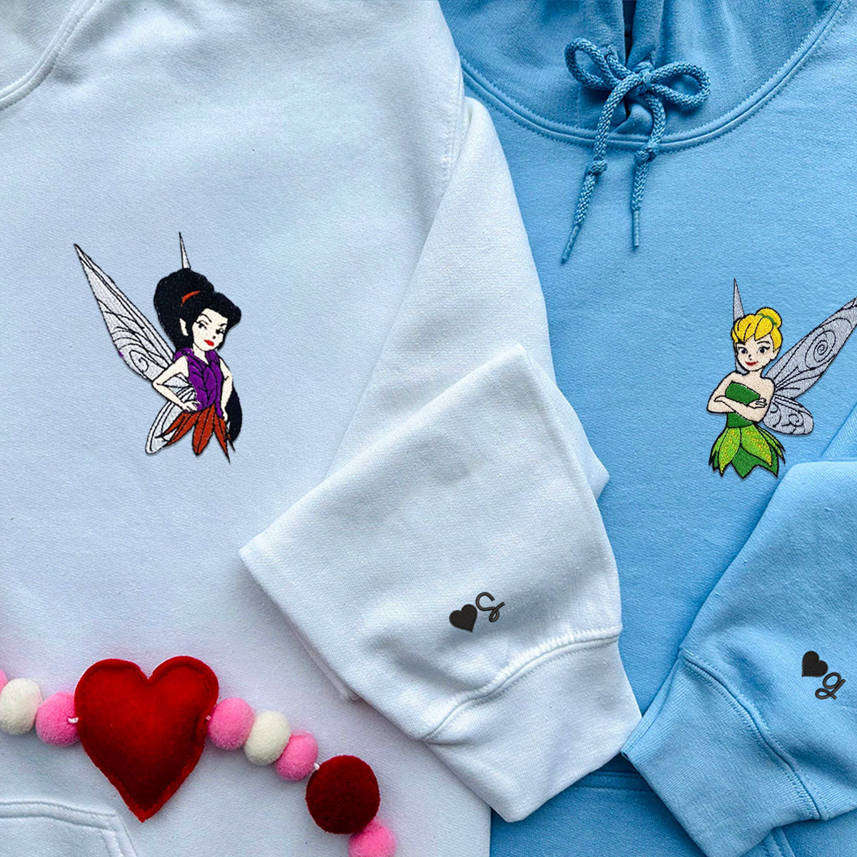 Custom Embroidered Hoodies for Couples, Pretty Fairy Couples Embroidered Hoodie