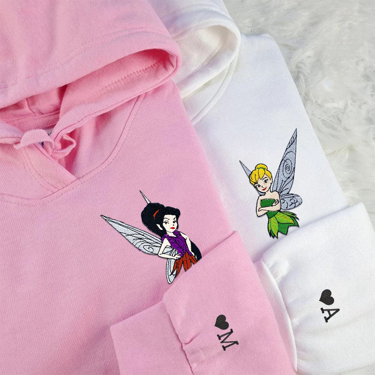 Custom Embroidered Hoodies for Couples, Pretty Fairy Couples Embroidered Hoodie