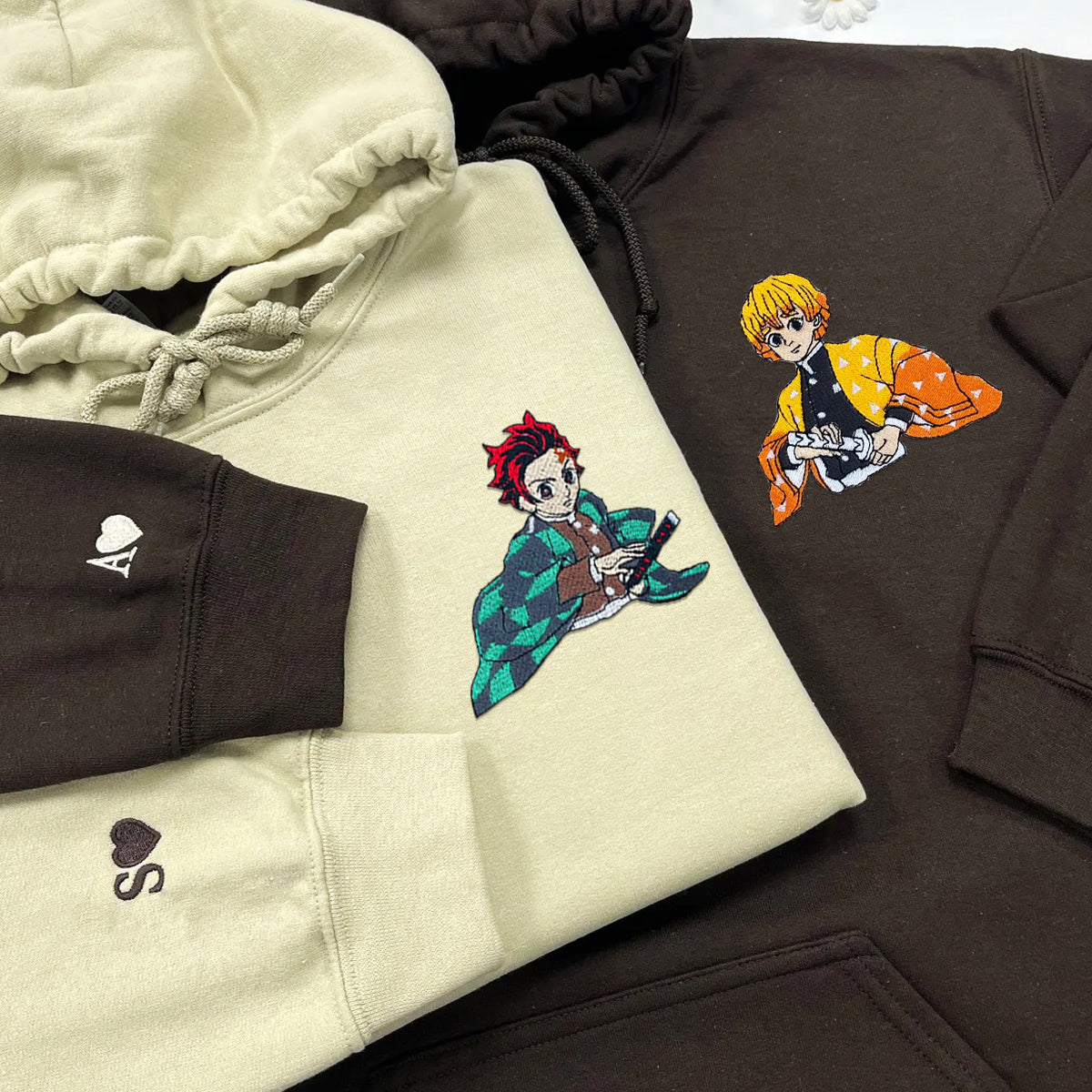 Custom Embroidered Hoodies for Couples, Anime Character Couples Embroidered Hoodie