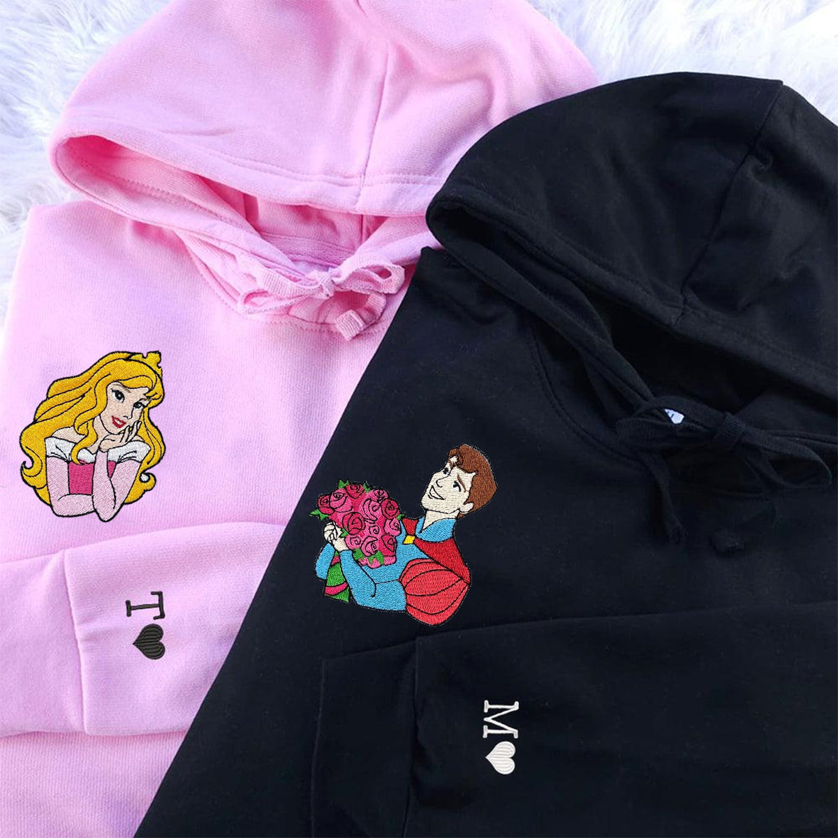 Custom Embroidered Hoodies for Couples, Beauty Princess and Prince Couples Embroidered Hoodie