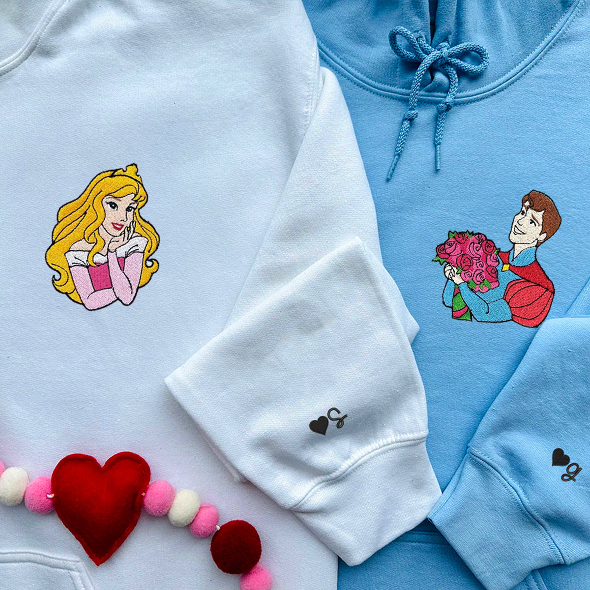 Custom Embroidered Hoodies for Couples, Beauty Princess and Prince Couples Embroidered Hoodie