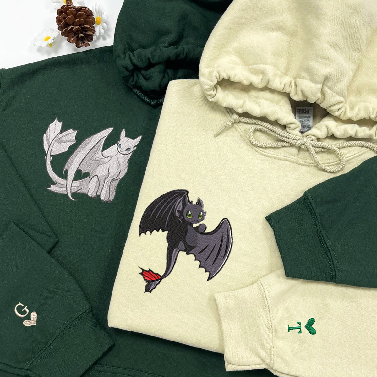 Custom Embroidered Hoodies for Couples, Coolest Dragon Couples Embroidered Hoodie