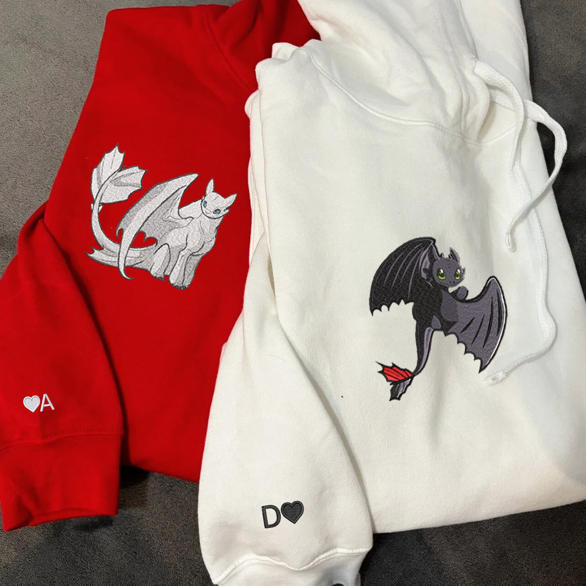 Custom Embroidered Hoodies for Couples Coolest Dragon Couples Embroidered Hoodie