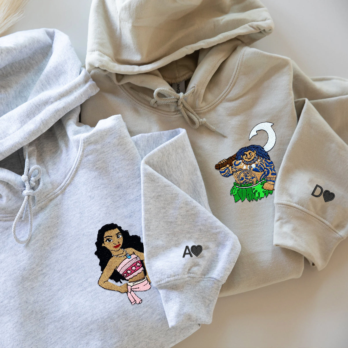 Custom Embroidered Hoodies for Couples, Cute Cartoon Character Couples Embroidered Hoodie