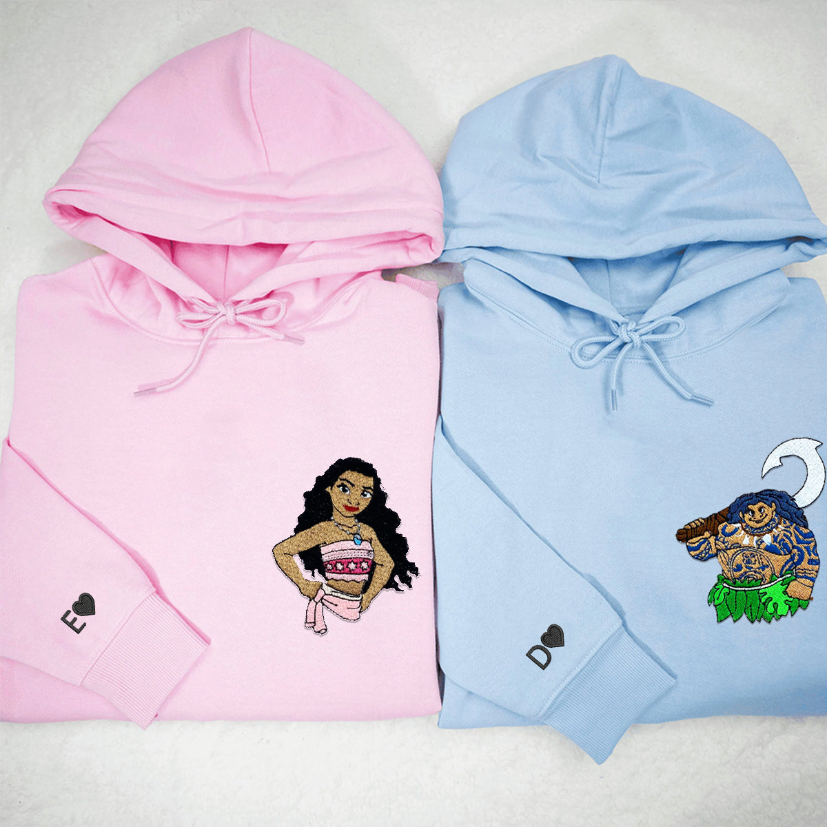 Custom Embroidered Hoodies for Couples, Cute Cartoon Character Couples Embroidered Hoodie