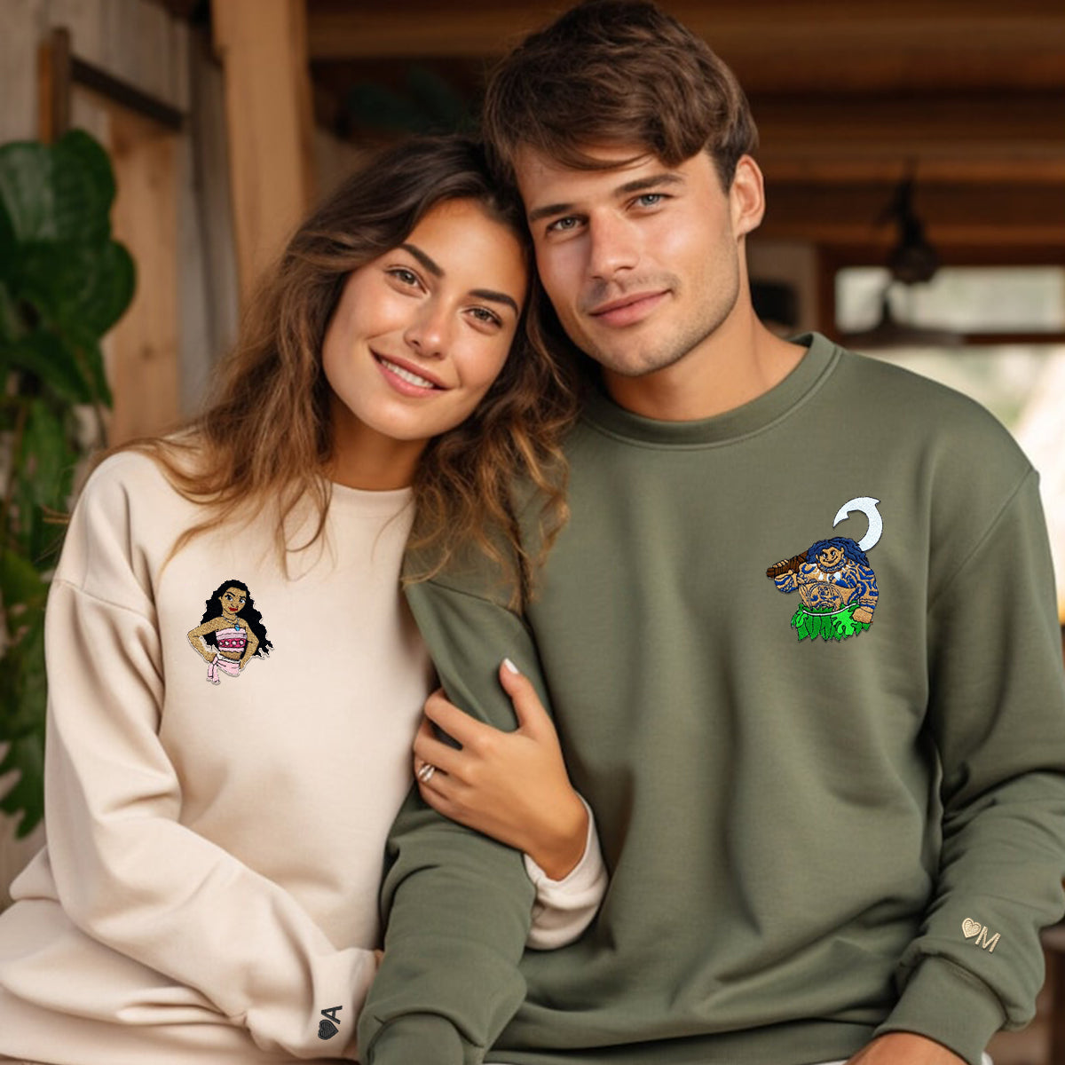 Custom Embroidered Hoodies for Couples, Cute Cartoon Character Couples Embroidered Hoodie