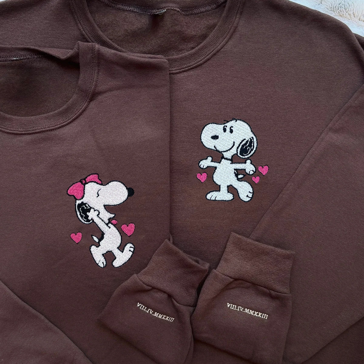 Custom Embroidered Hoodies for Couples, Cute Cartoon Dog Character Couples Embroidered Hoodie