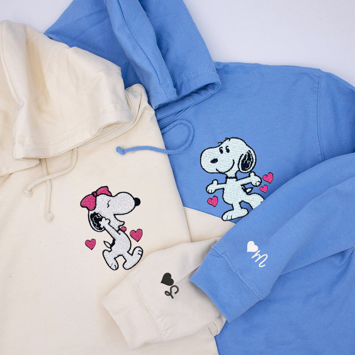 Custom Embroidered Hoodies for Couples, Cute Cartoon Dog Character Couples Embroidered Hoodie