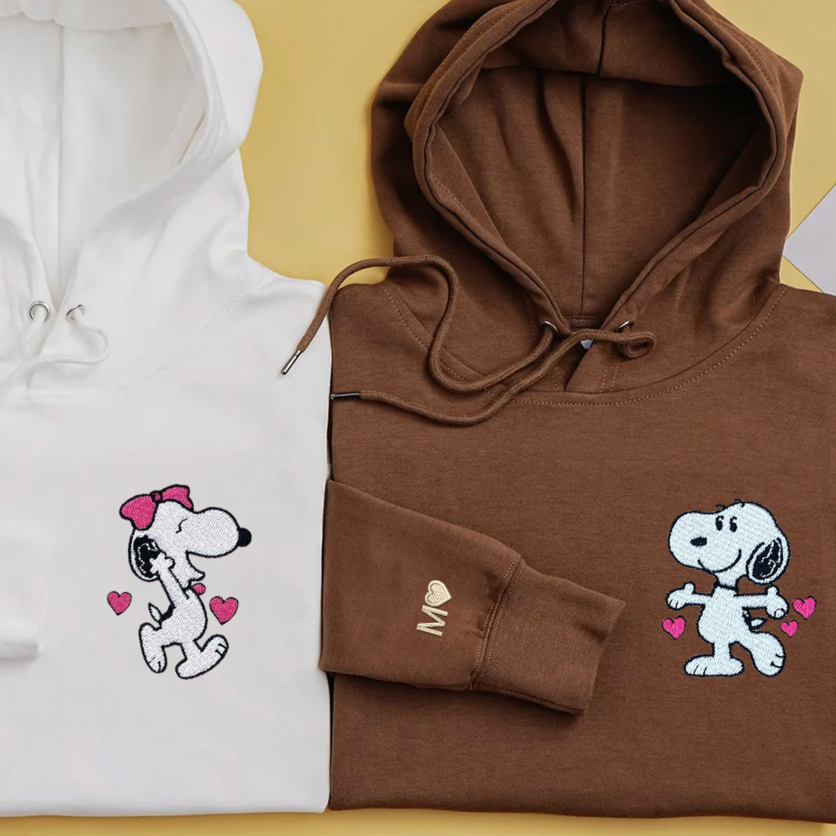 Custom Embroidered Hoodies for Couples, Cute Cartoon Dog Character Couples Embroidered Hoodie