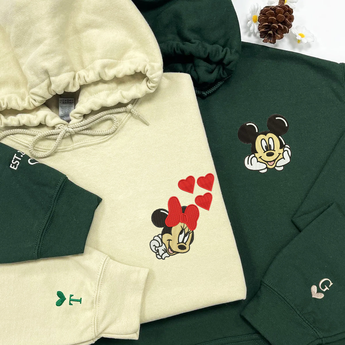 Custom Embroidered Hoodies for Couples, Cute Cartoon Mouse Couples Embroidered Hoodie