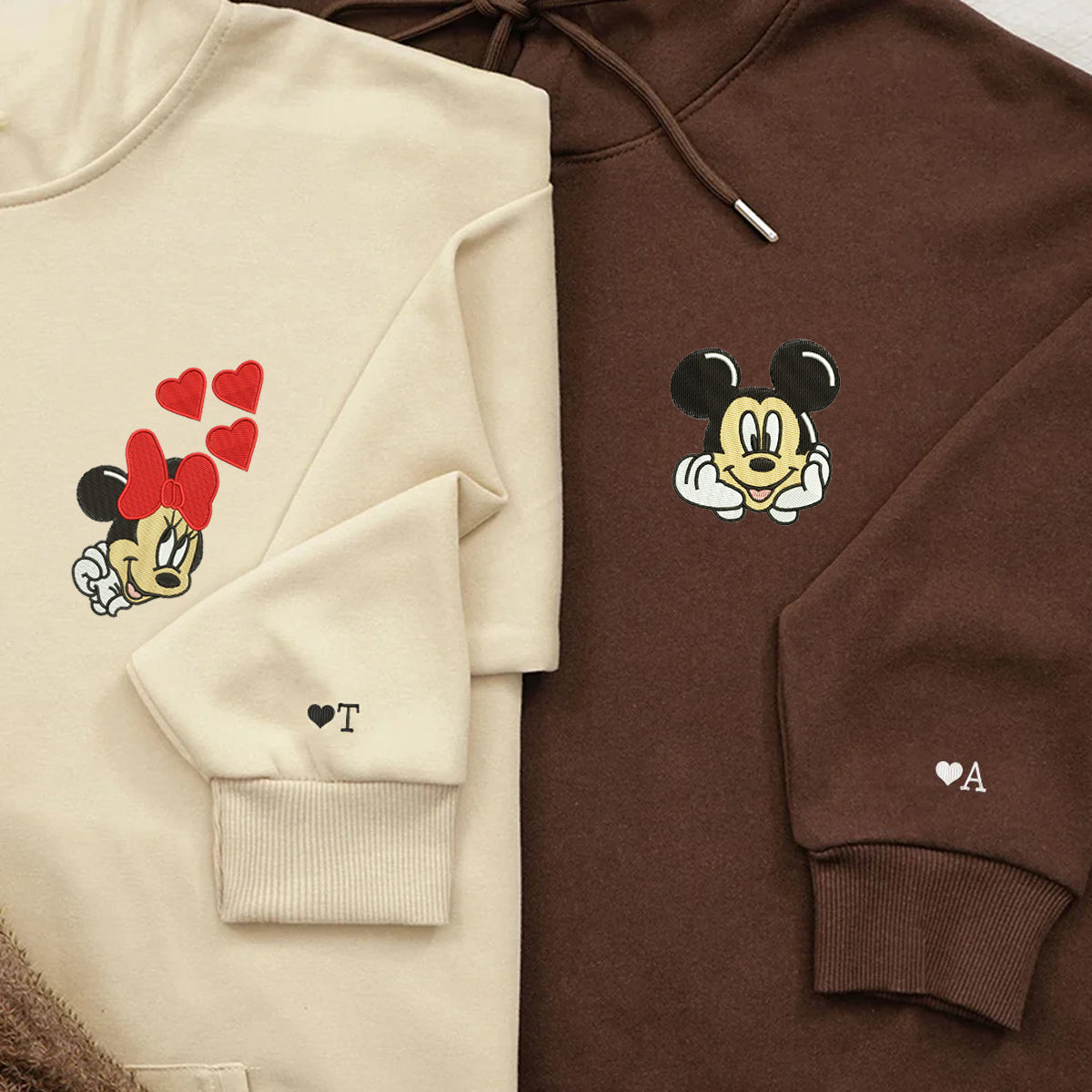 Custom Embroidered Hoodies for Couples, Cute Cartoon Mouse Couples Embroidered Hoodie