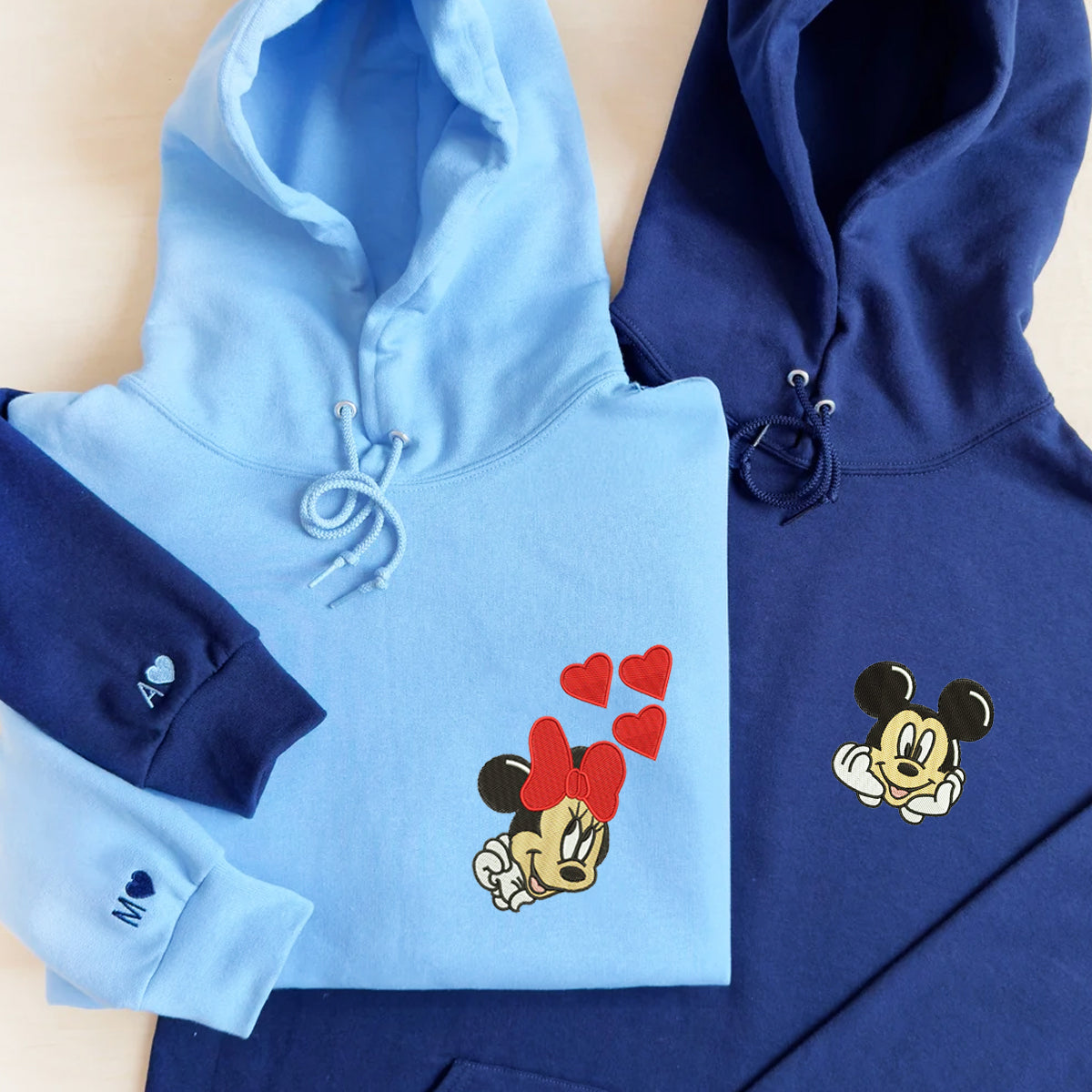 Custom Embroidered Hoodies for Couples, Cute Cartoon Mouse Couples Embroidered Hoodie