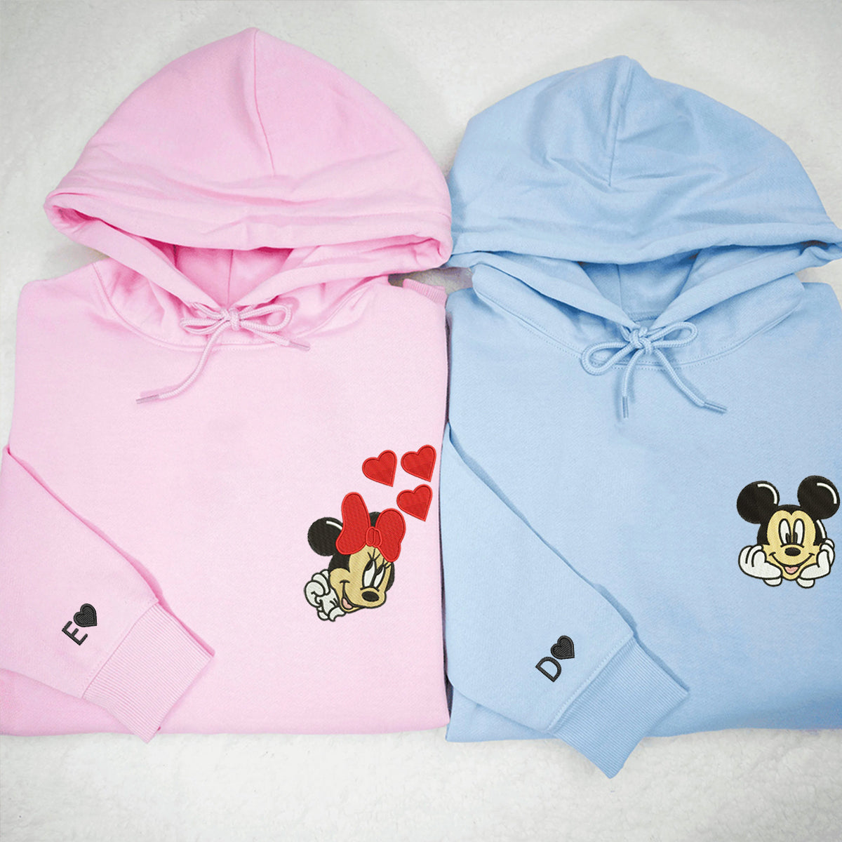 Custom Embroidered Hoodies for Couples, Cute Cartoon Mouse Couples Embroidered Hoodie