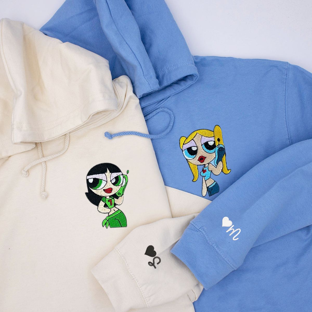 Custom Embroidered Hoodies for Couples, Cute Chibi Cartoon Character Couples Embroidered Hoodie