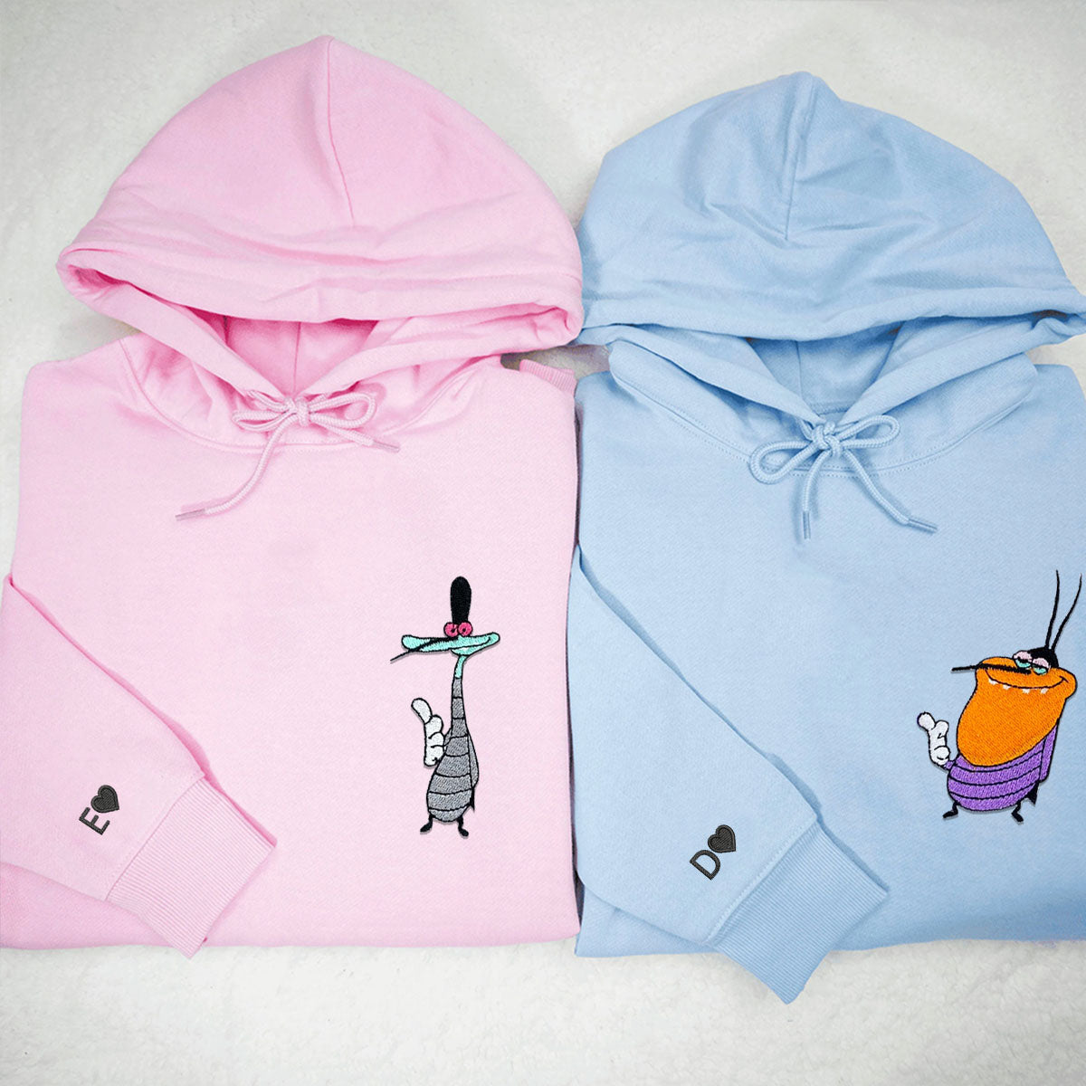 Custom Embroidered Hoodies for Couples, Cute Cockroach Couples Embroidered Hoodie