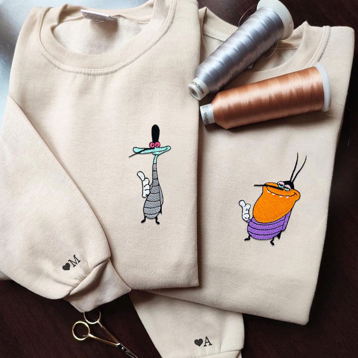 Custom Embroidered Hoodies for Couples, Cute Cockroach Couples Embroidered Hoodie